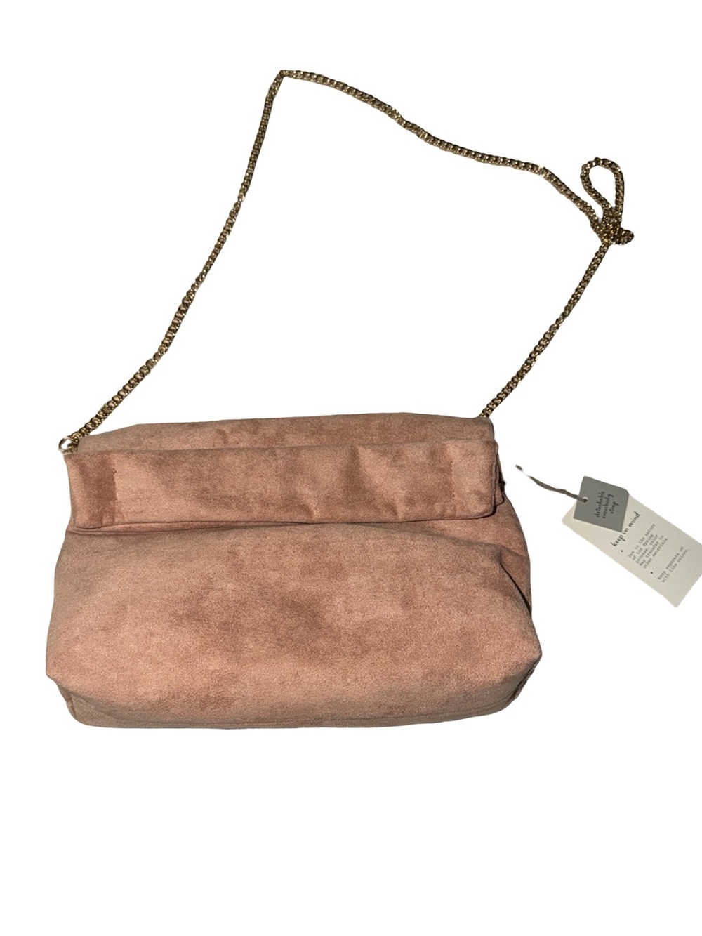 A New Day Blush Faux Suede Chain Crossbody Clutch Evening Bag